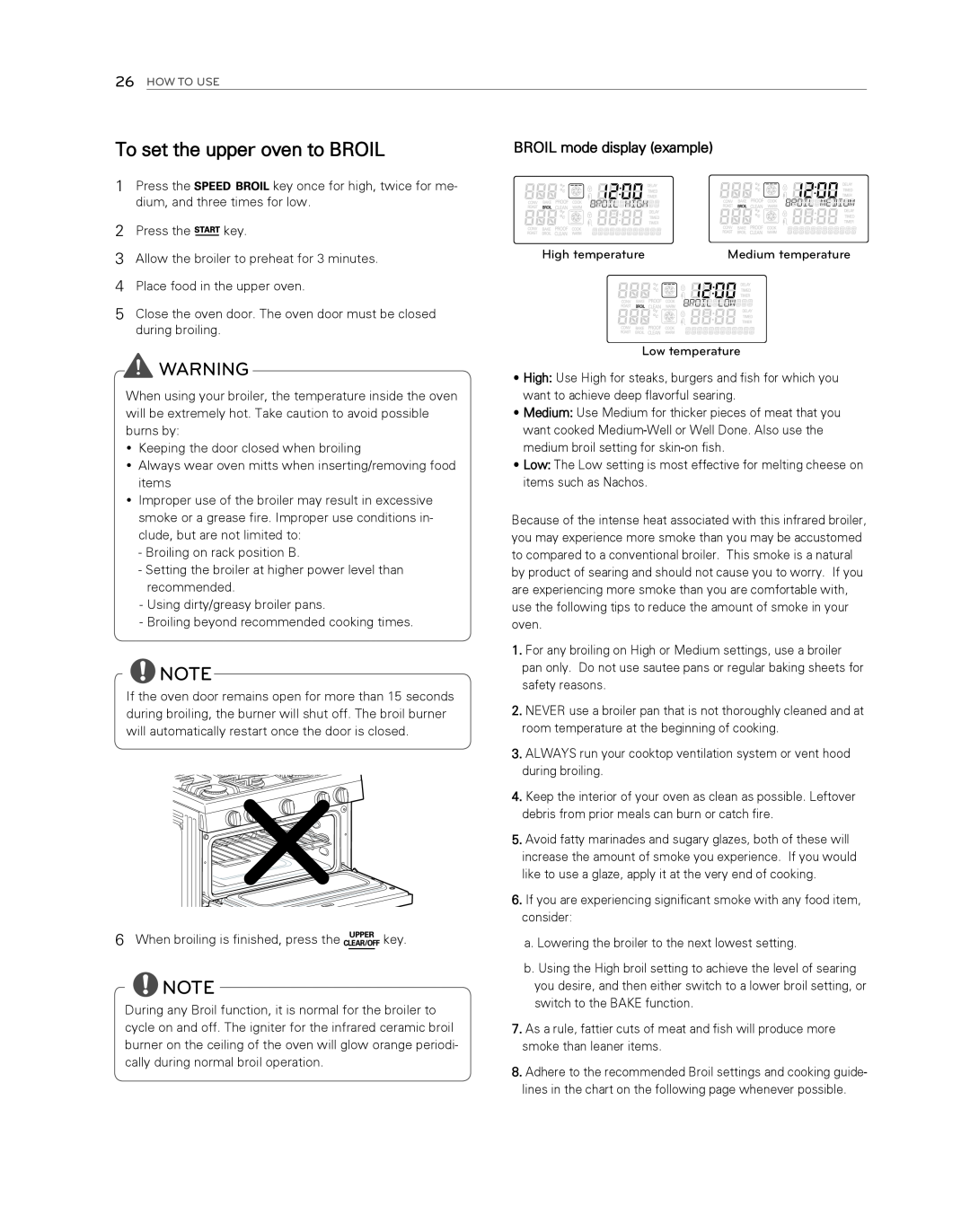 LG Electronics LDG3017ST owner manual To set the upper oven to BROIL, BROIL mode display example 