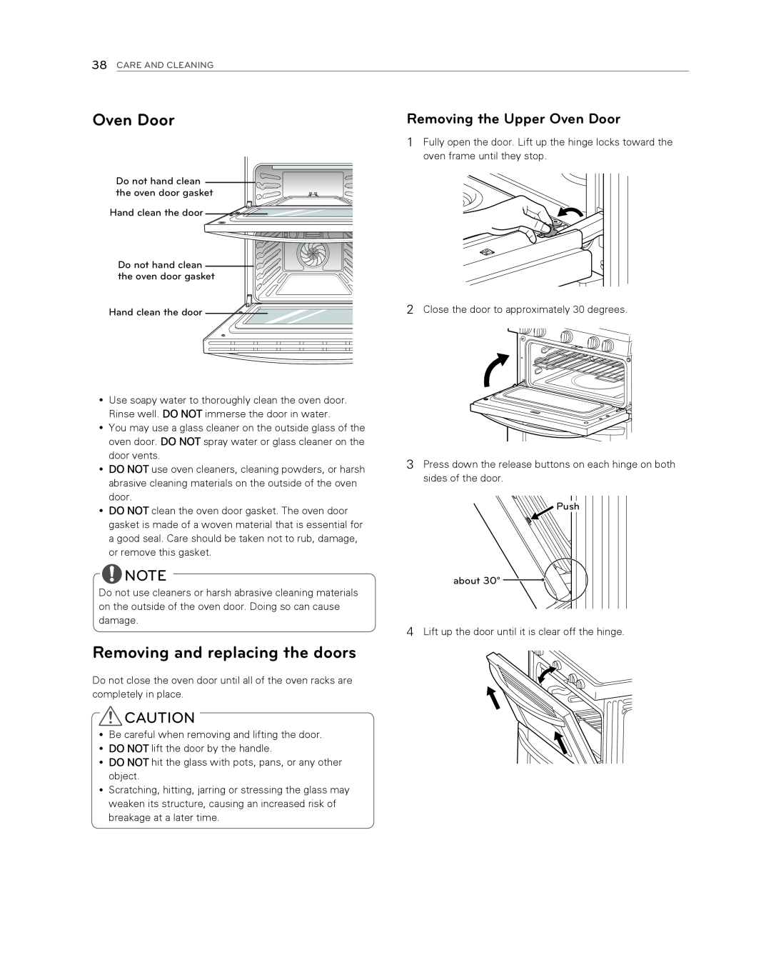 LG Electronics LDG3017ST owner manual Removing and replacing the doors, Removing the Upper Oven Door 