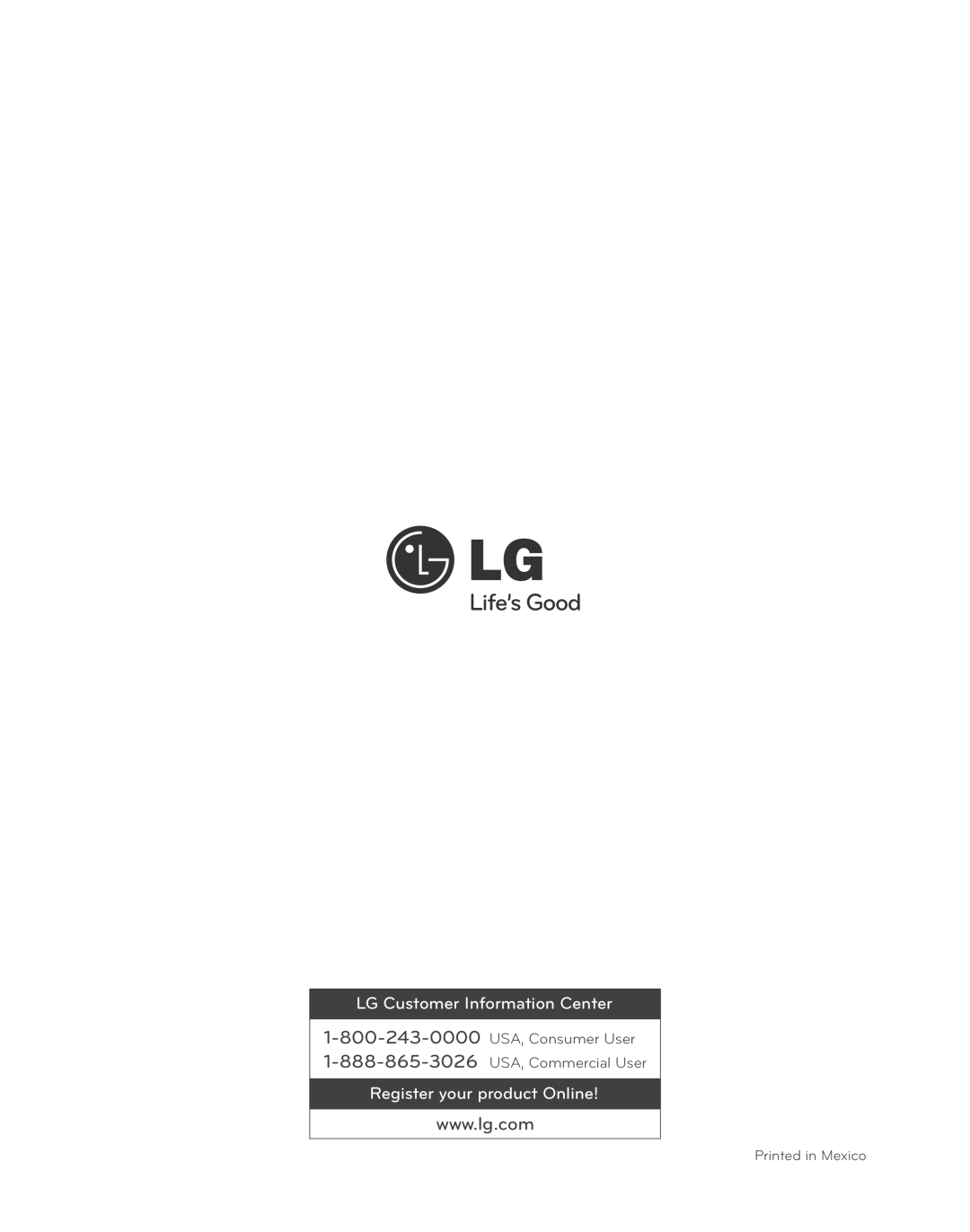 LG Electronics LDG3017ST owner manual LG Customer Information Center, Register your product Online 