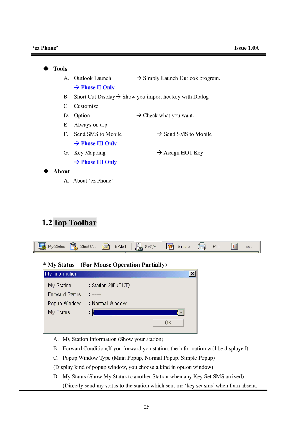 LG Electronics LDK manual Top Toolbar, ‹ Tools, ‹ About, My Status For Mouse Operation Partially 