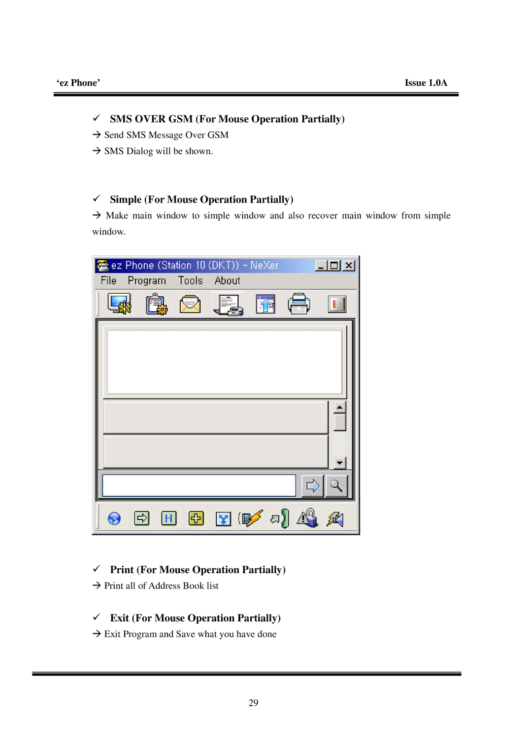 LG Electronics LDK manual SMS Over GSM For Mouse Operation Partially, Simple For Mouse Operation Partially 