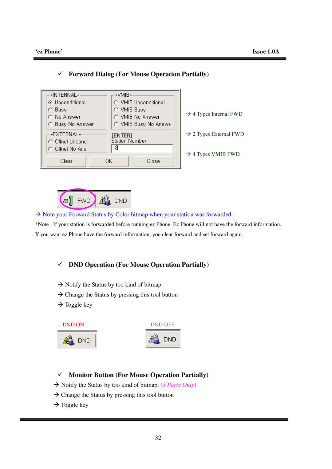 LG Electronics LDK manual Forward Dialog For Mouse Operation Partially, DND Operation For Mouse Operation Partially 