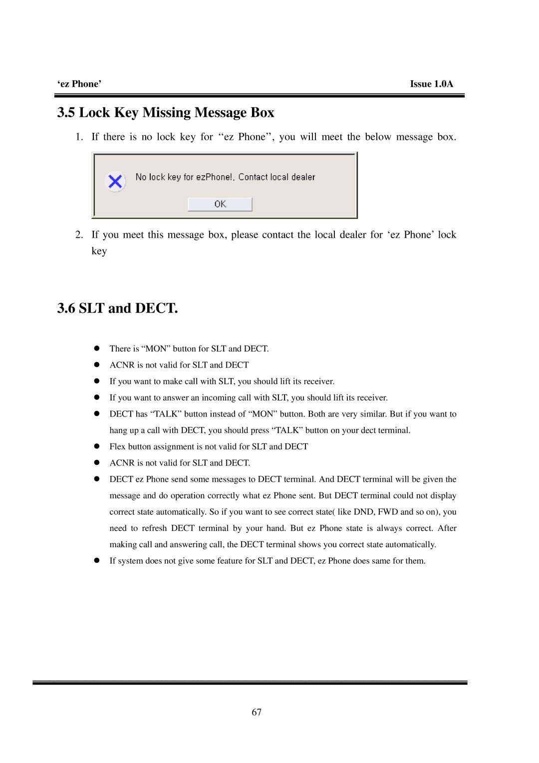 LG Electronics LDK manual Lock Key Missing Message Box, SLT and Dect 