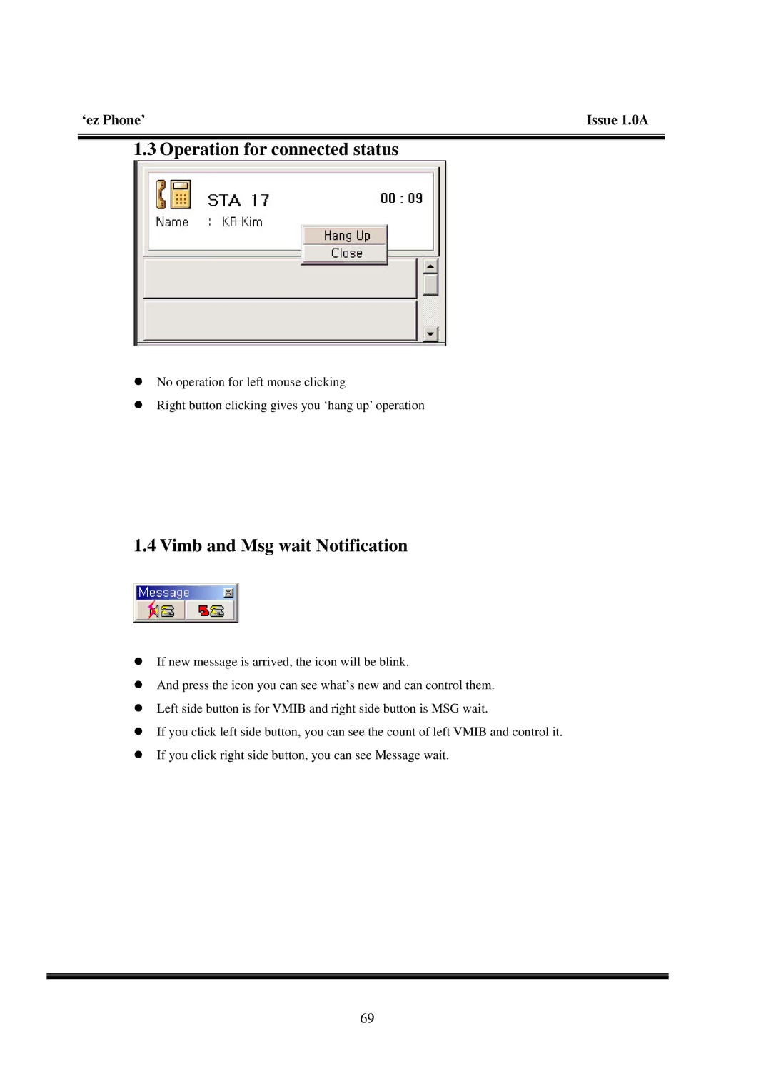 LG Electronics LDK manual Operation for connected status, Vimb and Msg wait Notification 