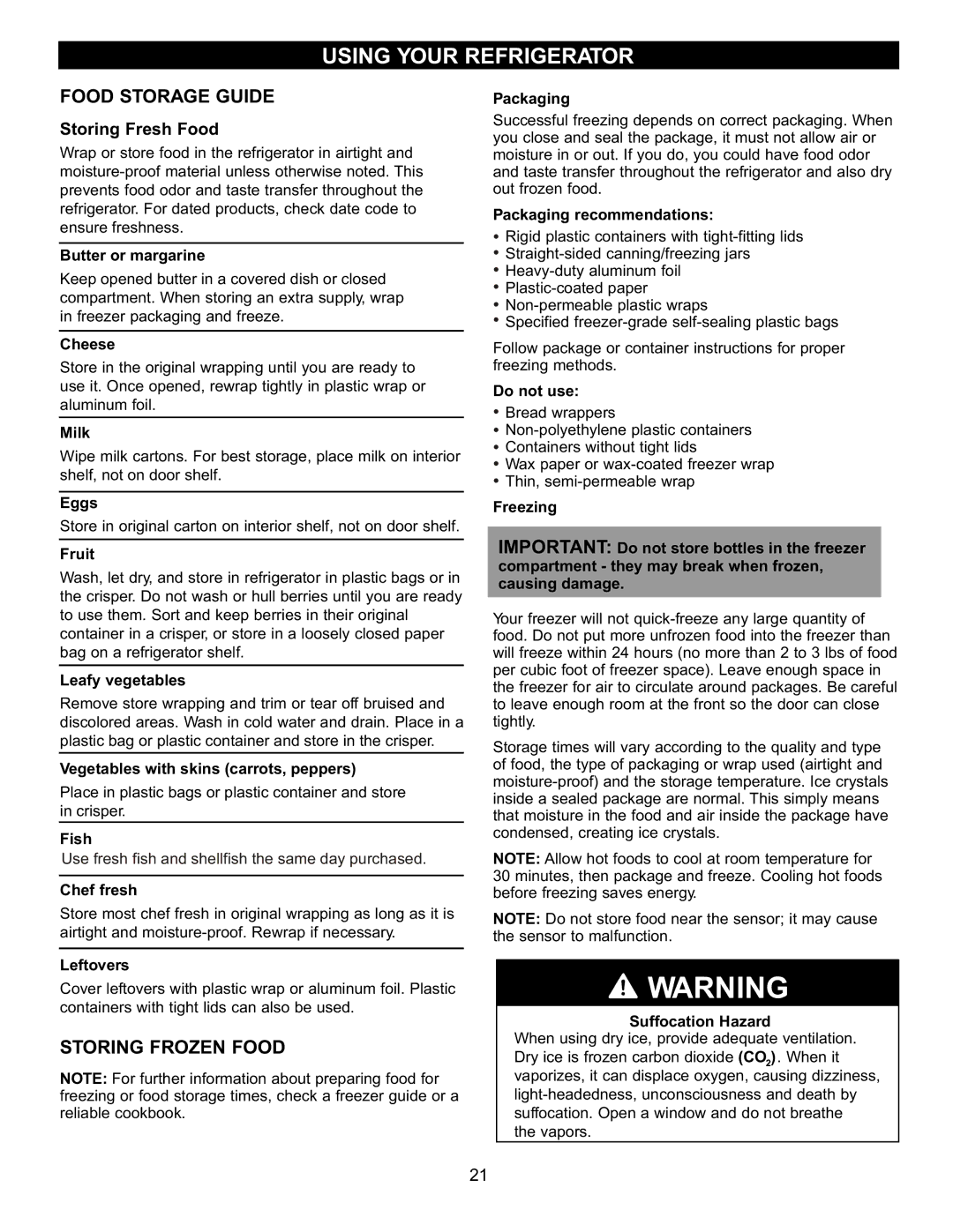 LG Electronics LDN2273, LBN2251, LBC2251 manual Food Storage Guide, Storing Frozen Food 