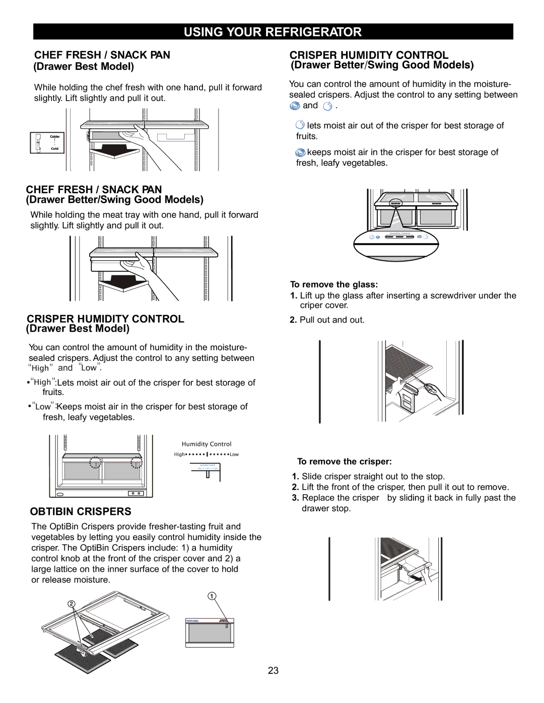 LG Electronics LBC2251, LDN2273 manual Chef Fresh / Snack PAN Drawer Best Model, Crisper Humidity Control Drawer Best Model 