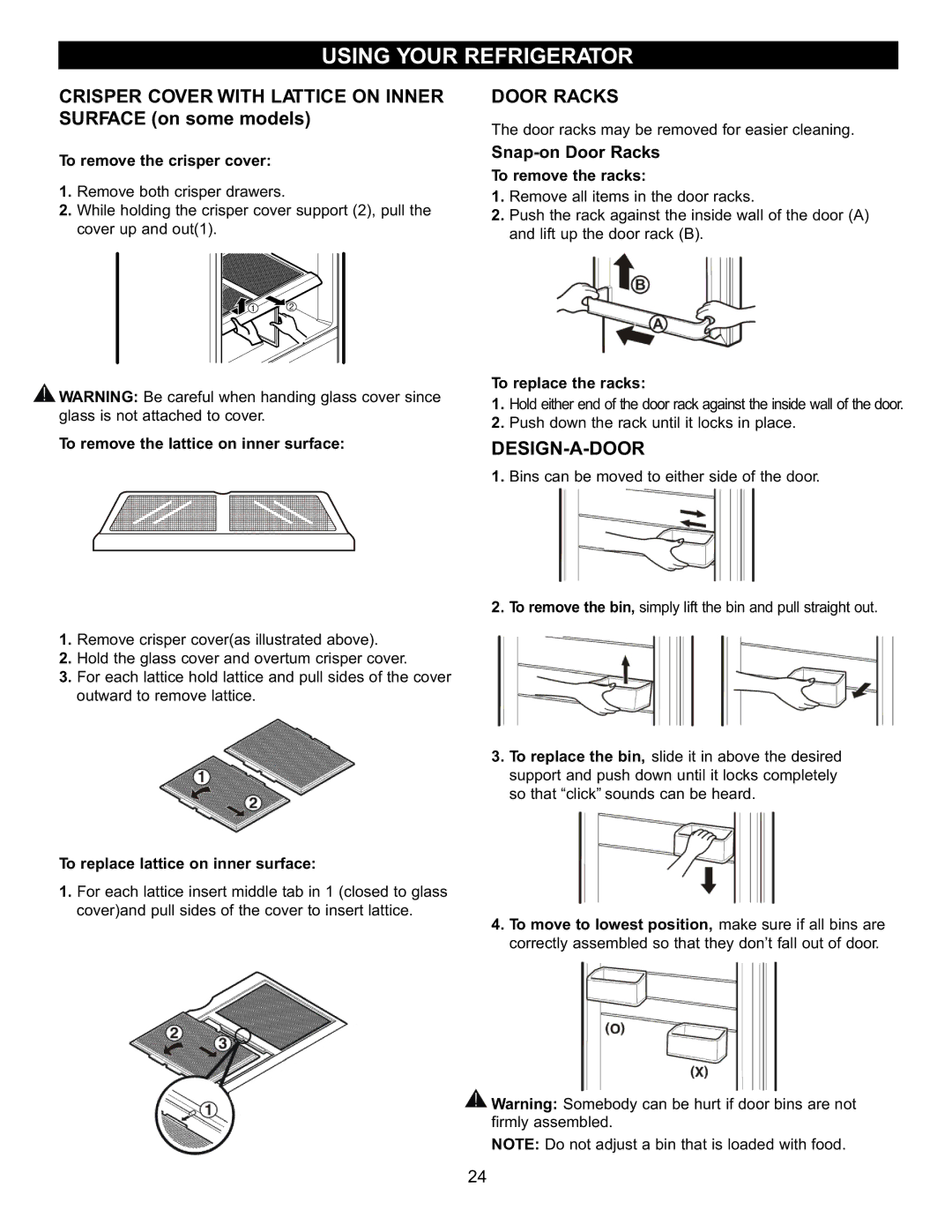 LG Electronics LDN2273, LBN2251 Crisper Cover with Lattice on Inner, Surface on some models, Door Racks, Design-A-Door 