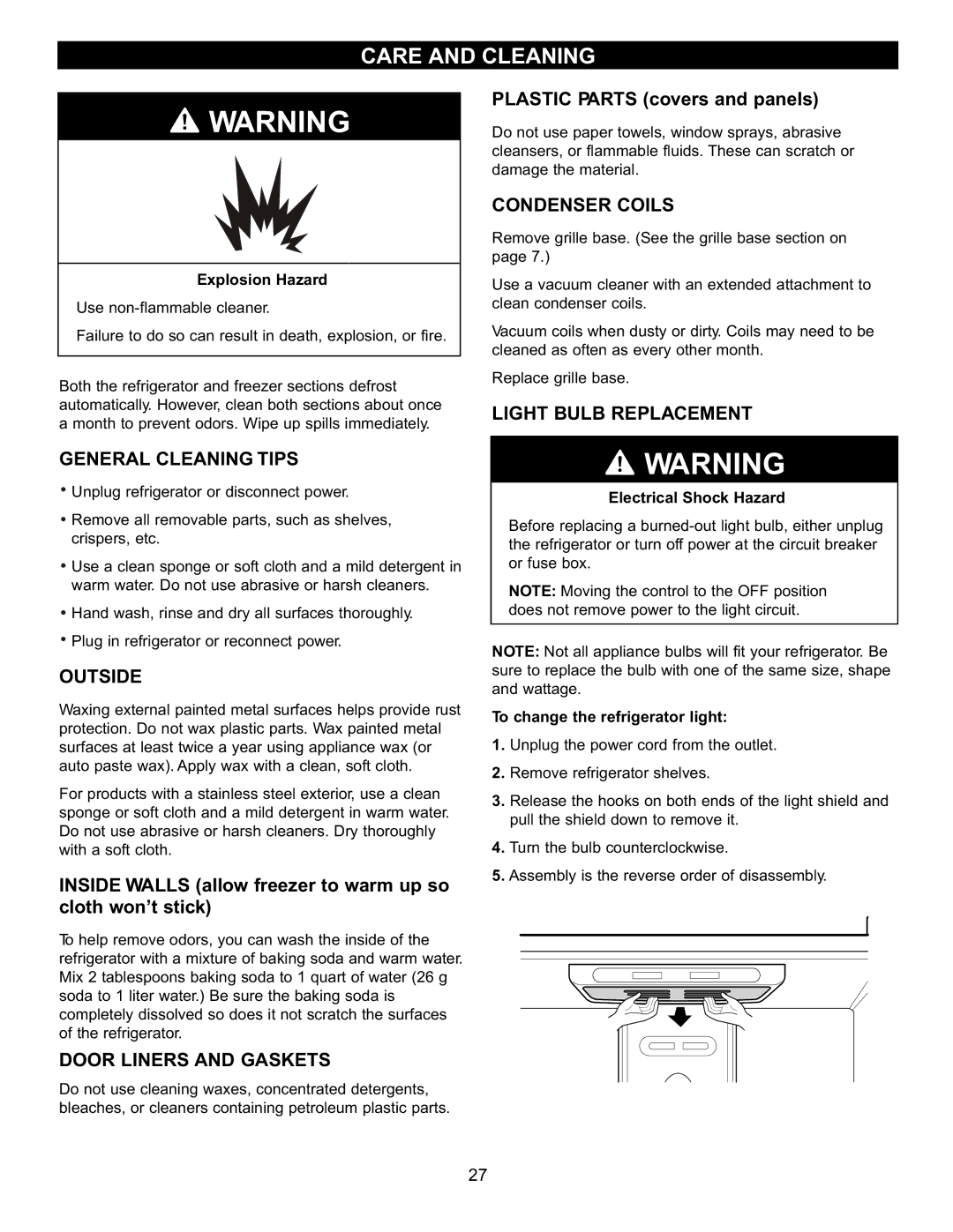 LG Electronics LDN2273, LBN2251, LBC2251 manual Care and Cleaning 