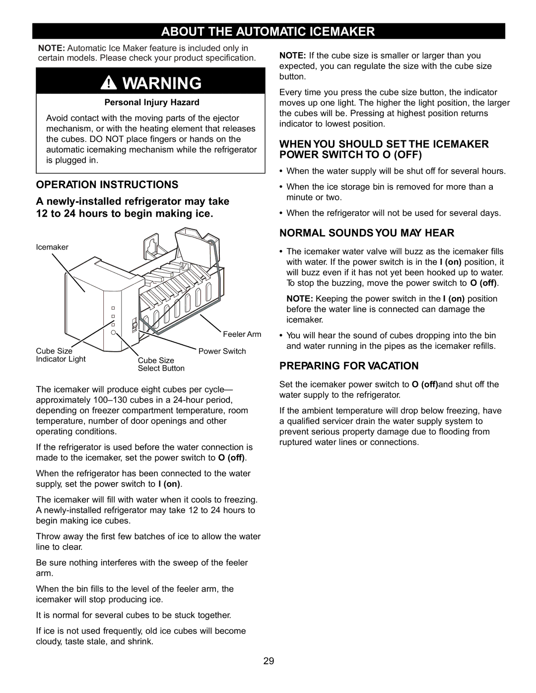 LG Electronics LBC2251, LDN2273, LBN2251 About the Automatic Icemaker, Operation Instructions, Normal Sounds YOU MAY Hear 