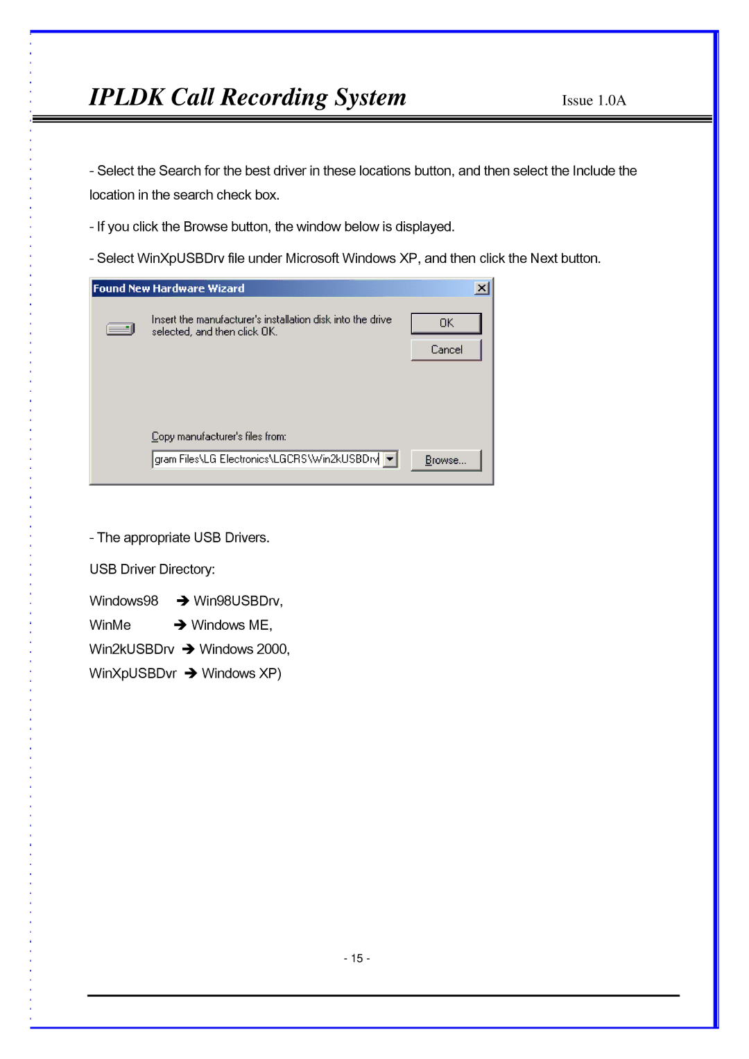 LG Electronics LDP-7024D, LDP-7024LD, IPLDK CRS manual Appropriate USB Drivers. USB Driver Directory 