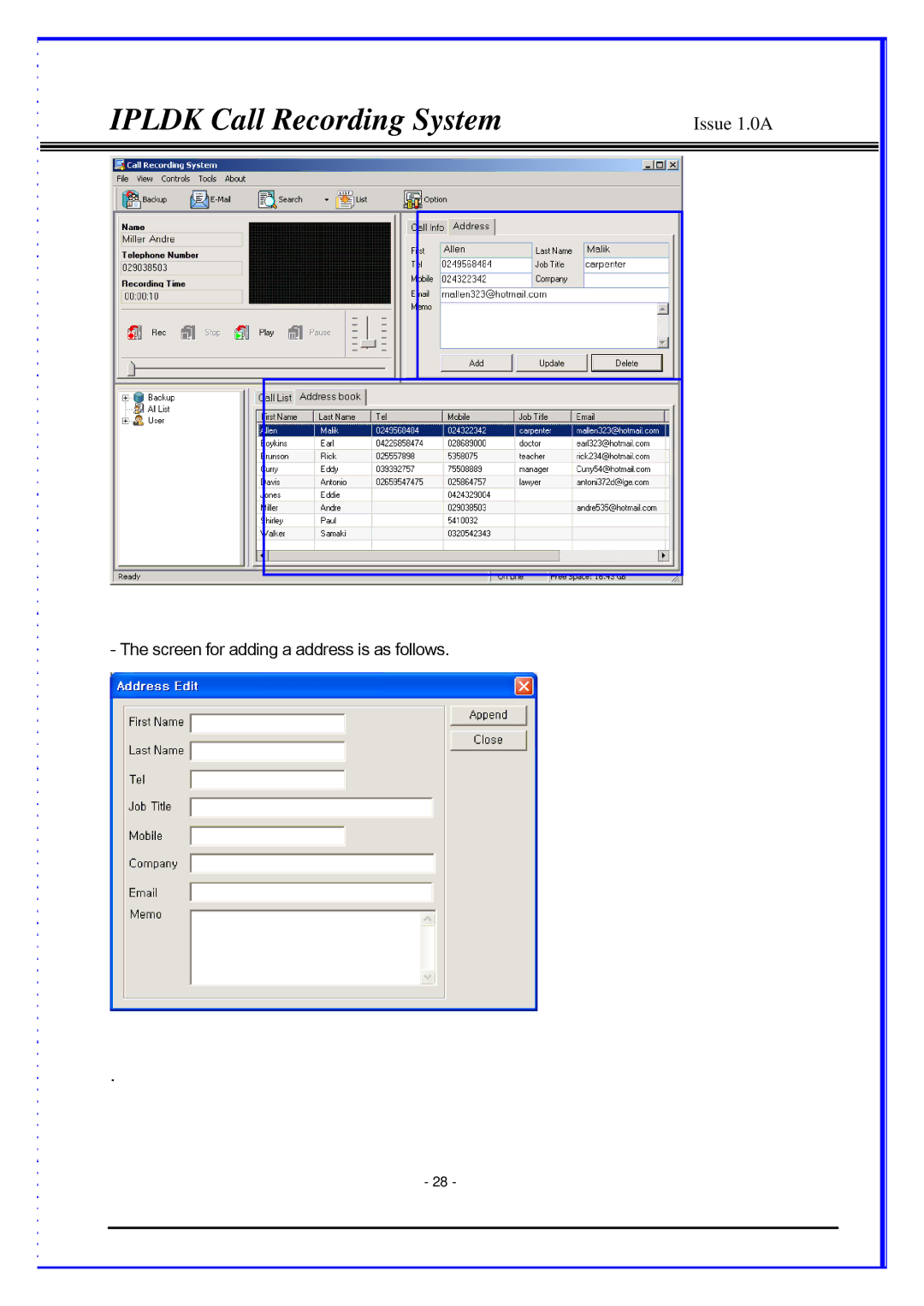 LG Electronics LDP-7024LD, LDP-7024D, IPLDK CRS manual Screen for adding a address is as follows 