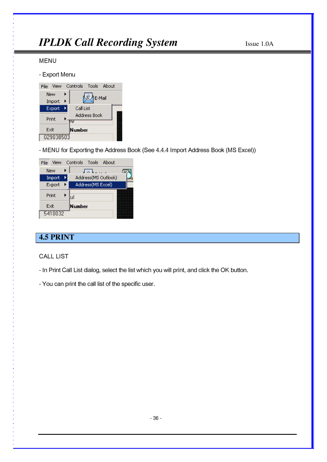 LG Electronics LDP-7024D, LDP-7024LD, IPLDK CRS manual Print, Call List 