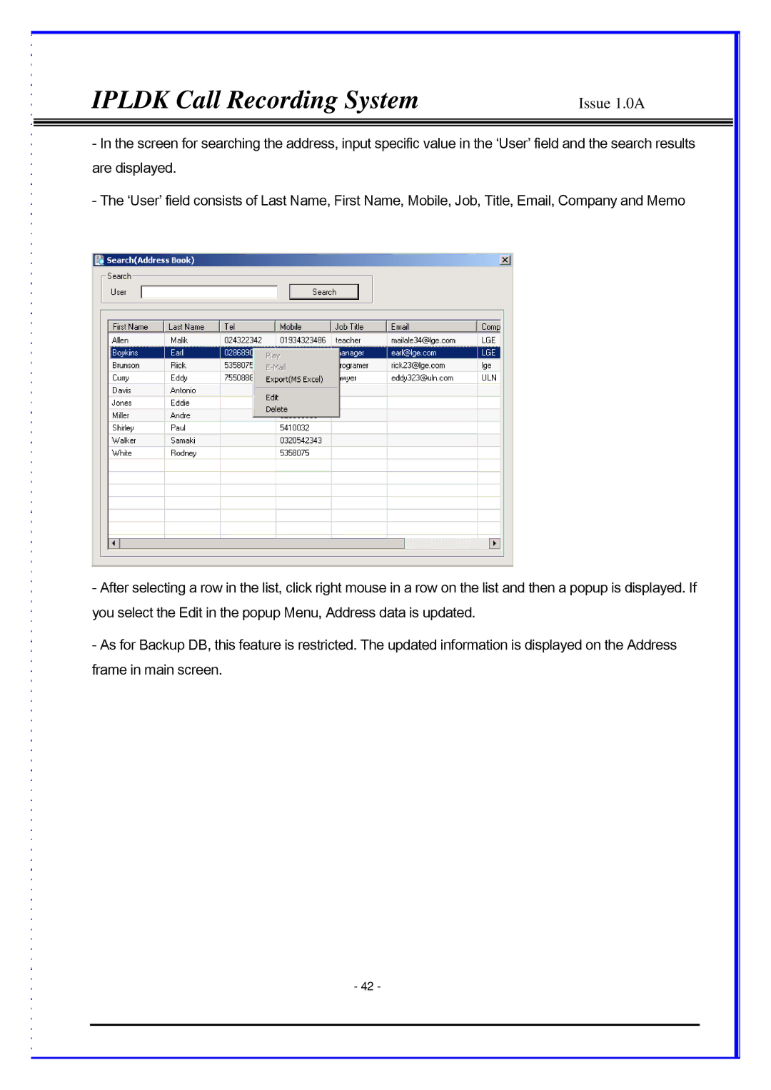 LG Electronics LDP-7024D, LDP-7024LD, IPLDK CRS manual Ipldk Call Recording System 