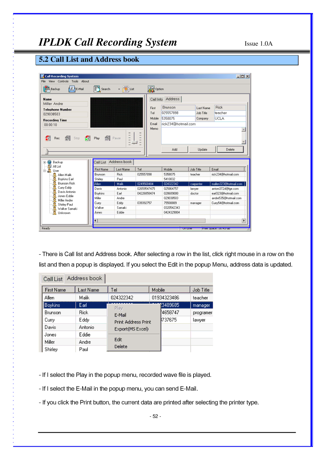 LG Electronics LDP-7024LD, LDP-7024D, IPLDK CRS manual Call List and Address book 