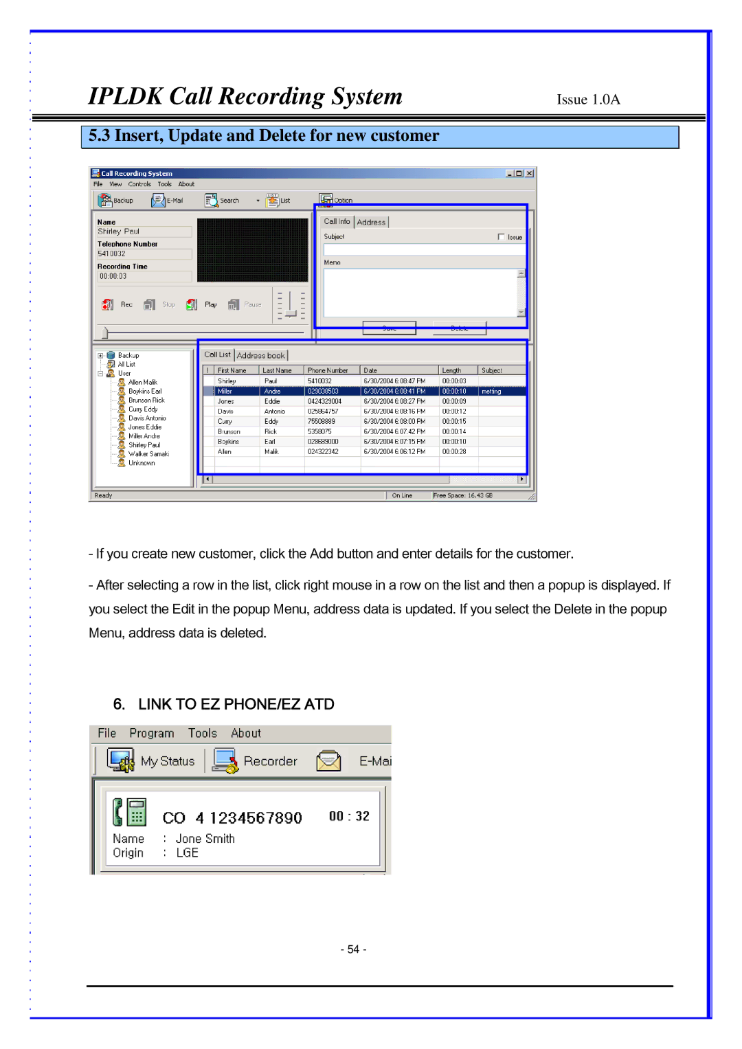 LG Electronics LDP-7024D, LDP-7024LD, IPLDK CRS manual Insert, Update and Delete for new customer 