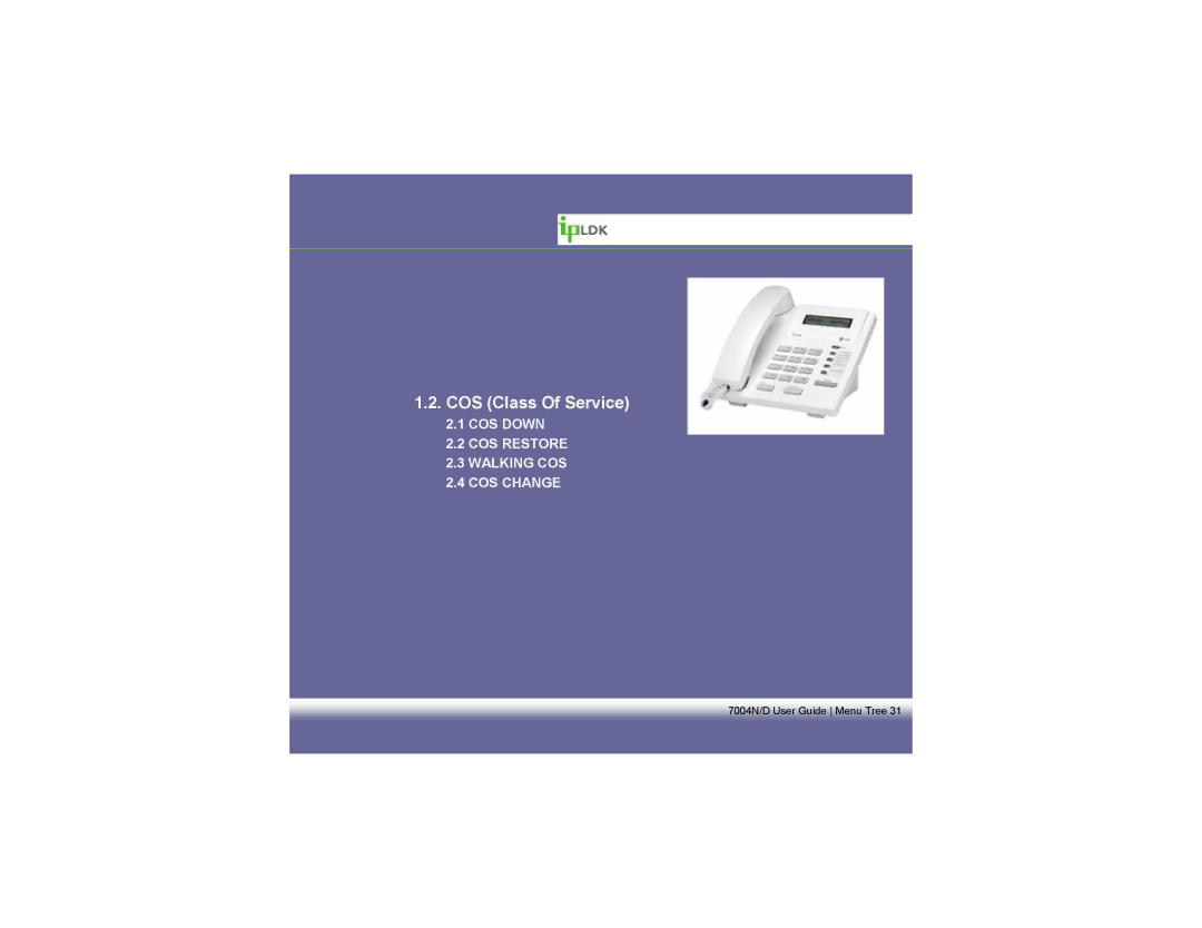 LG Electronics LDP7004N/D manual COS Class Of Service 