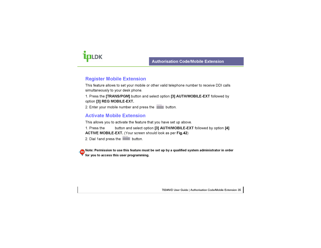 LG Electronics LDP7004N/D manual Register Mobile Extension, Activate Mobile Extension 