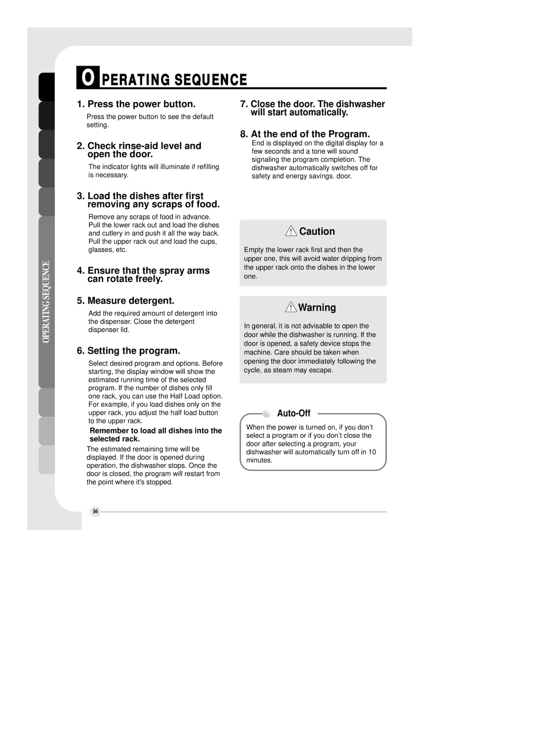 LG Electronics LDS 5811BB, LDS 5811ST, LDS 5811WW manual Perating Sequence 