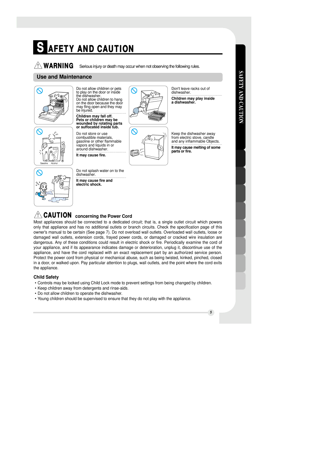 LG Electronics LDS 5811WW, LDS 5811ST, LDS 5811BB manual Use and Maintenance, Child Safety 