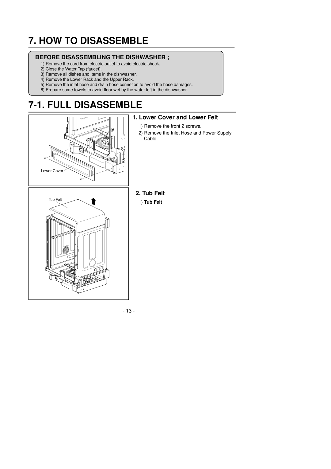 LG Electronics LDS4821(WW service manual HOW to Disassemble, Full Disassemble, Lower Cover and Lower Felt, Tub Felt 