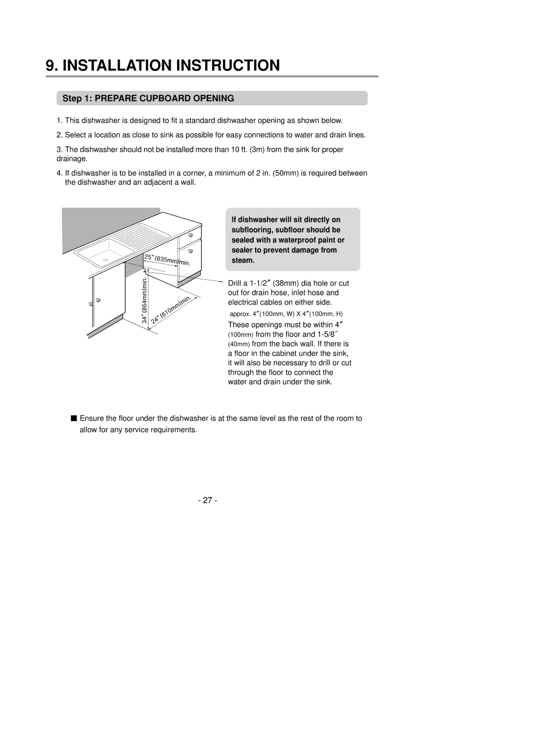 LG Electronics LDS4821(WW service manual Installation Instruction, Prepare Cupboard Opening 