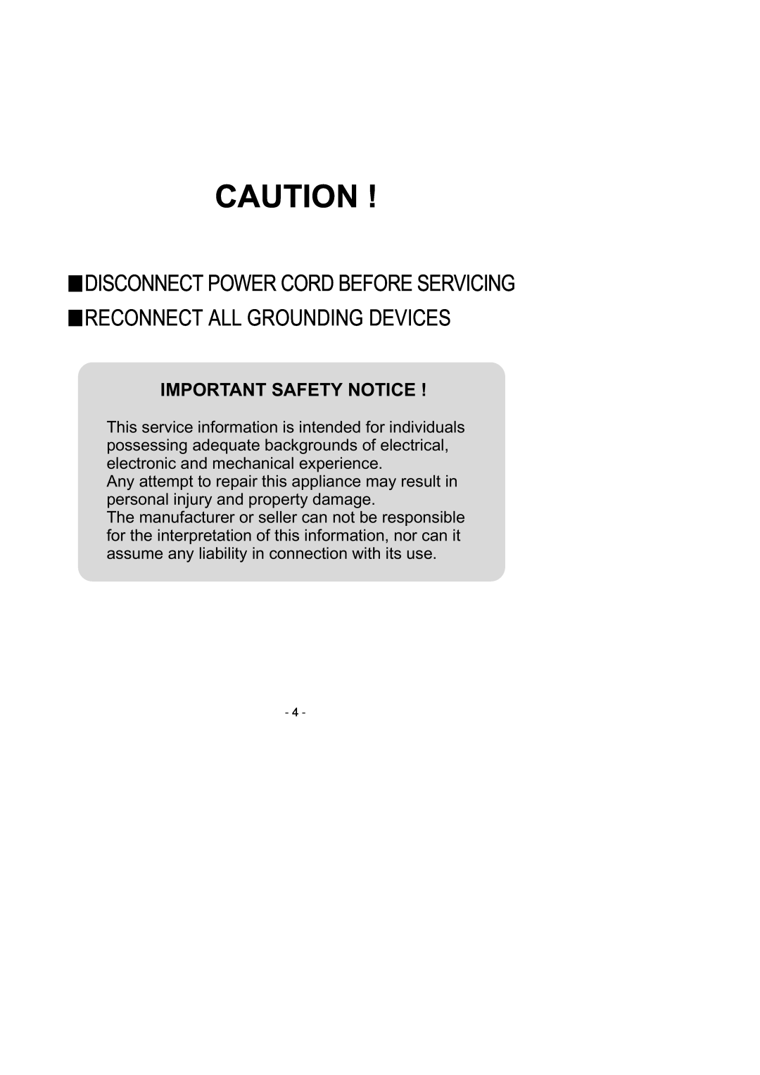 LG Electronics LDS4821(WW service manual Important Safety Notice 