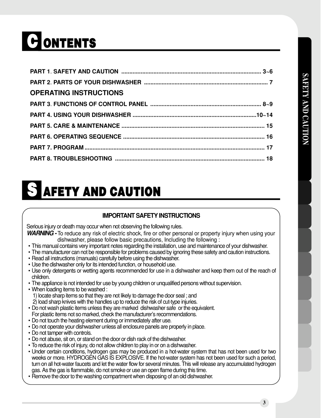 LG Electronics LDS5811WW C Ontents, S Afety And Caution, Operating Instructions, Important Safety Instructions, 10~14 