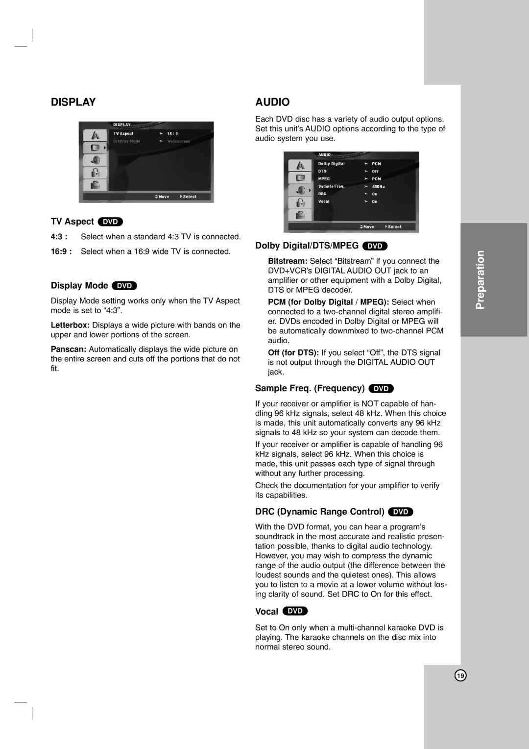 LG Electronics LDX-514 TV Aspect DVD, Display Mode DVD, Dolby Digital/DTS/MPEG DVD, Sample Freq. Frequency DVD, Vocal DVD 