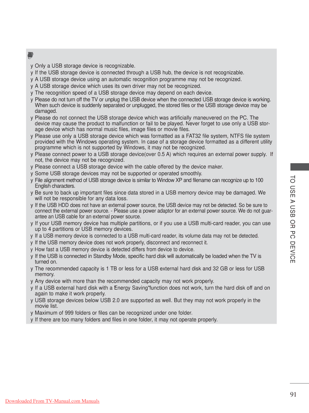 LG Electronics 50/60PK7, 50/60PX9***, 42/47LX6, 47/55LX9 Precautions when using the USB device, To USE a USB or PC Device 