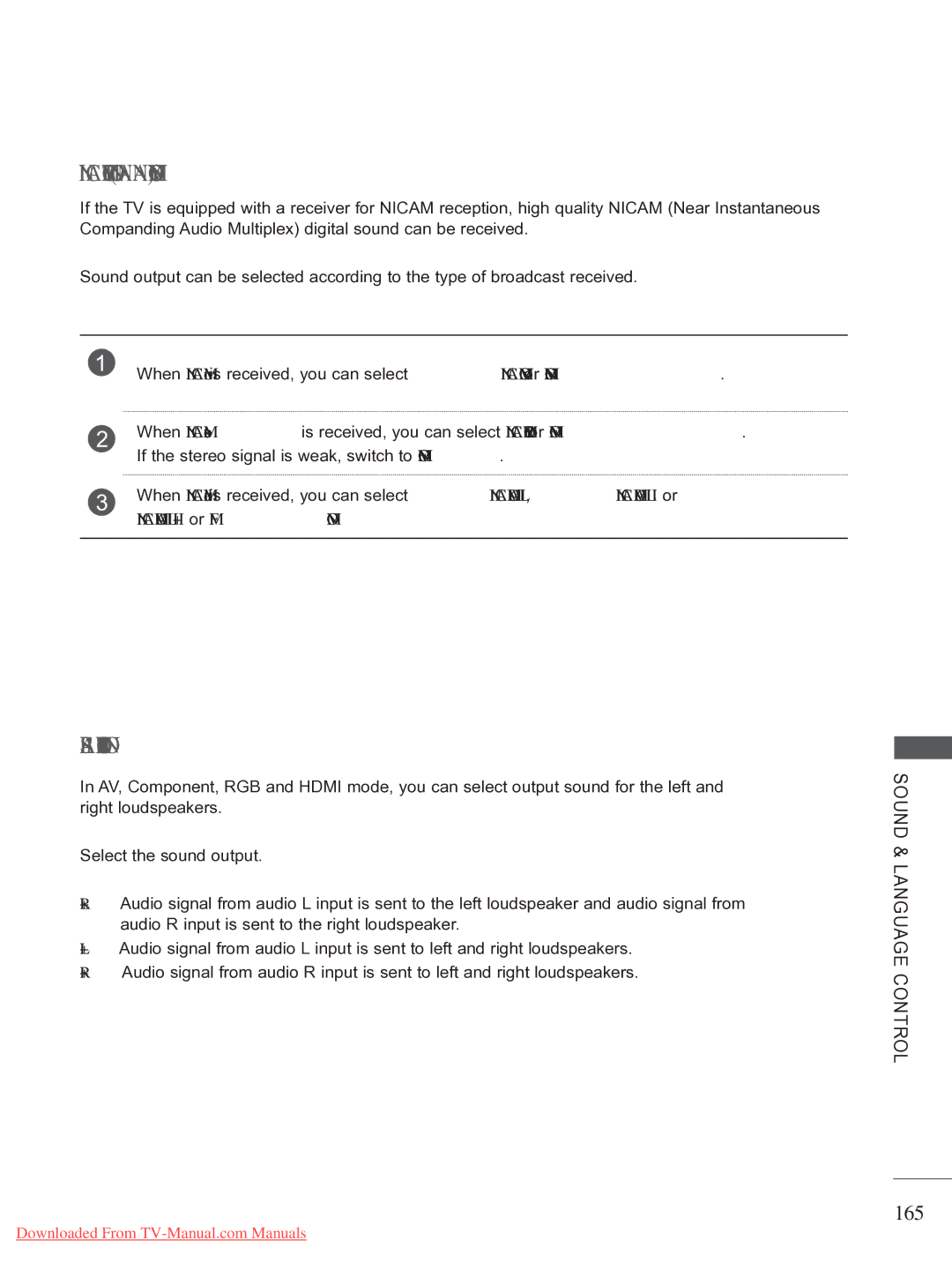 LG Electronics 32/37/42/47/55LE79**, 50/60PK7, 50/60PX9***, 42/47LX6***, 42/47LE73** 165, Nicam Dual I+II or FM Mono 