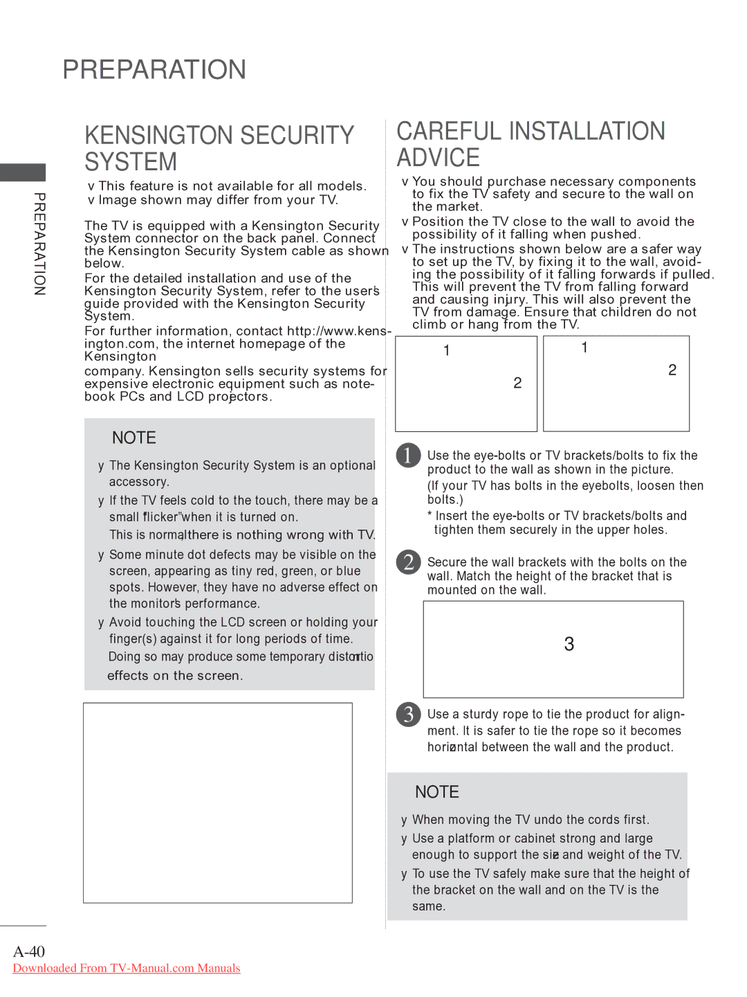 LG Electronics 32/37/42LD8, 50/60PK7, 50/60PX9***, 42/47LX6***, 42/47LE73**, 42/47/55LE8 Kensington Security System 