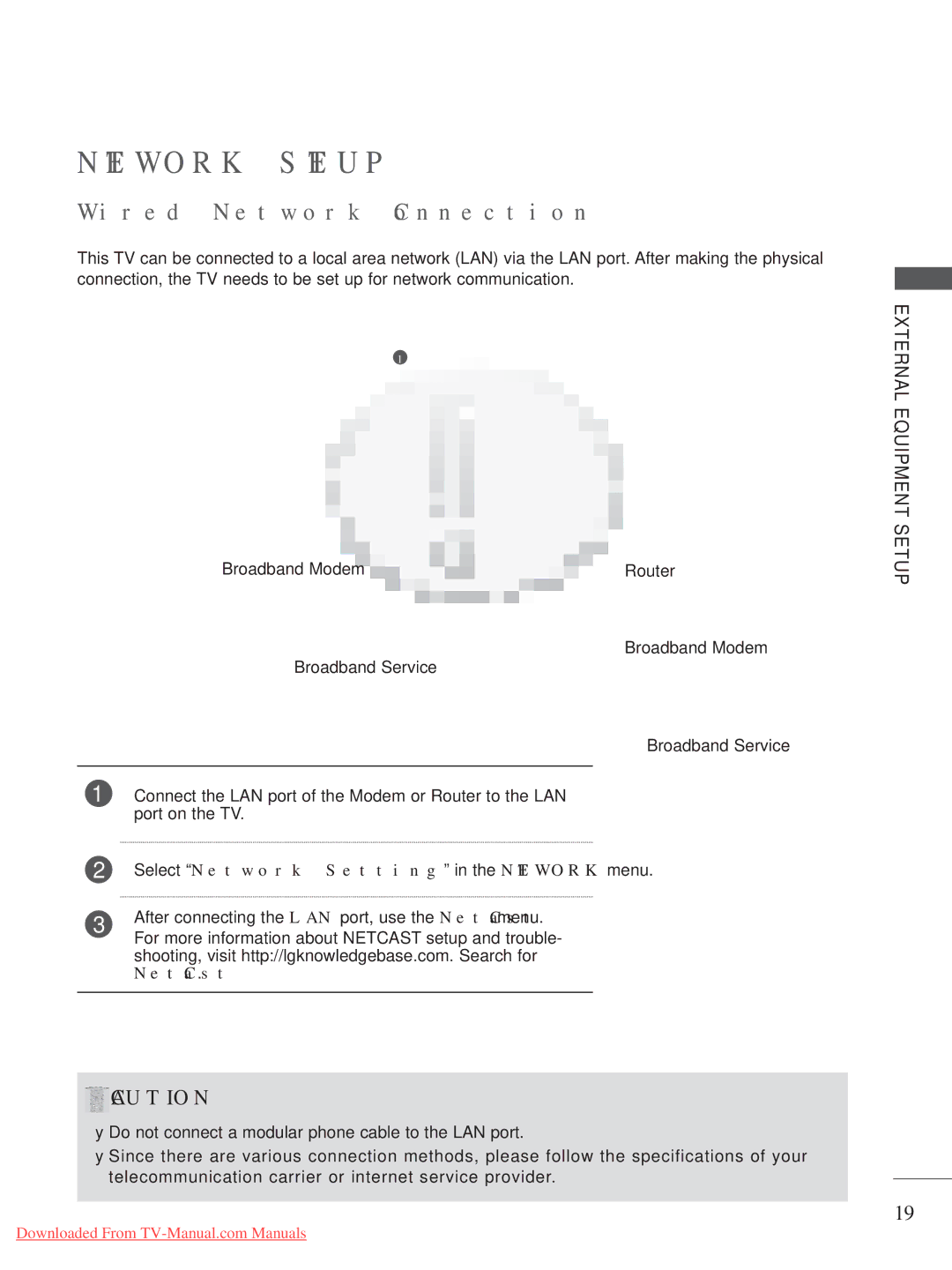 LG Electronics 32/37/42/47/55LE75** Network Setup, Wired Network Connection, Select Network Setting in the Network menu 