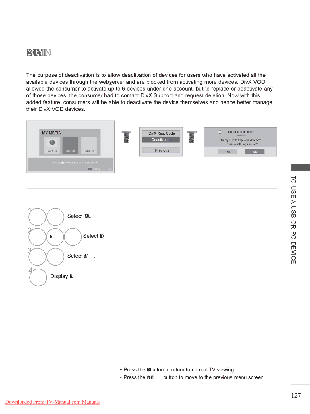 LG Electronics LED LCD TV Models : 32/37/42LE4*** owner manual 127, Display Deactivation 