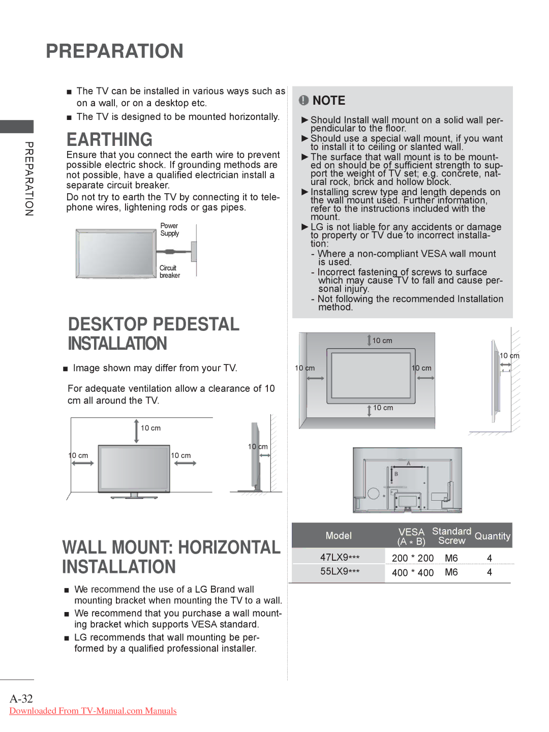 LG Electronics LED LCD TV Models : 32/37/42LE4***, 50/60PX9*** ..........................A-45 owner manual 47LX9, 55LX9 