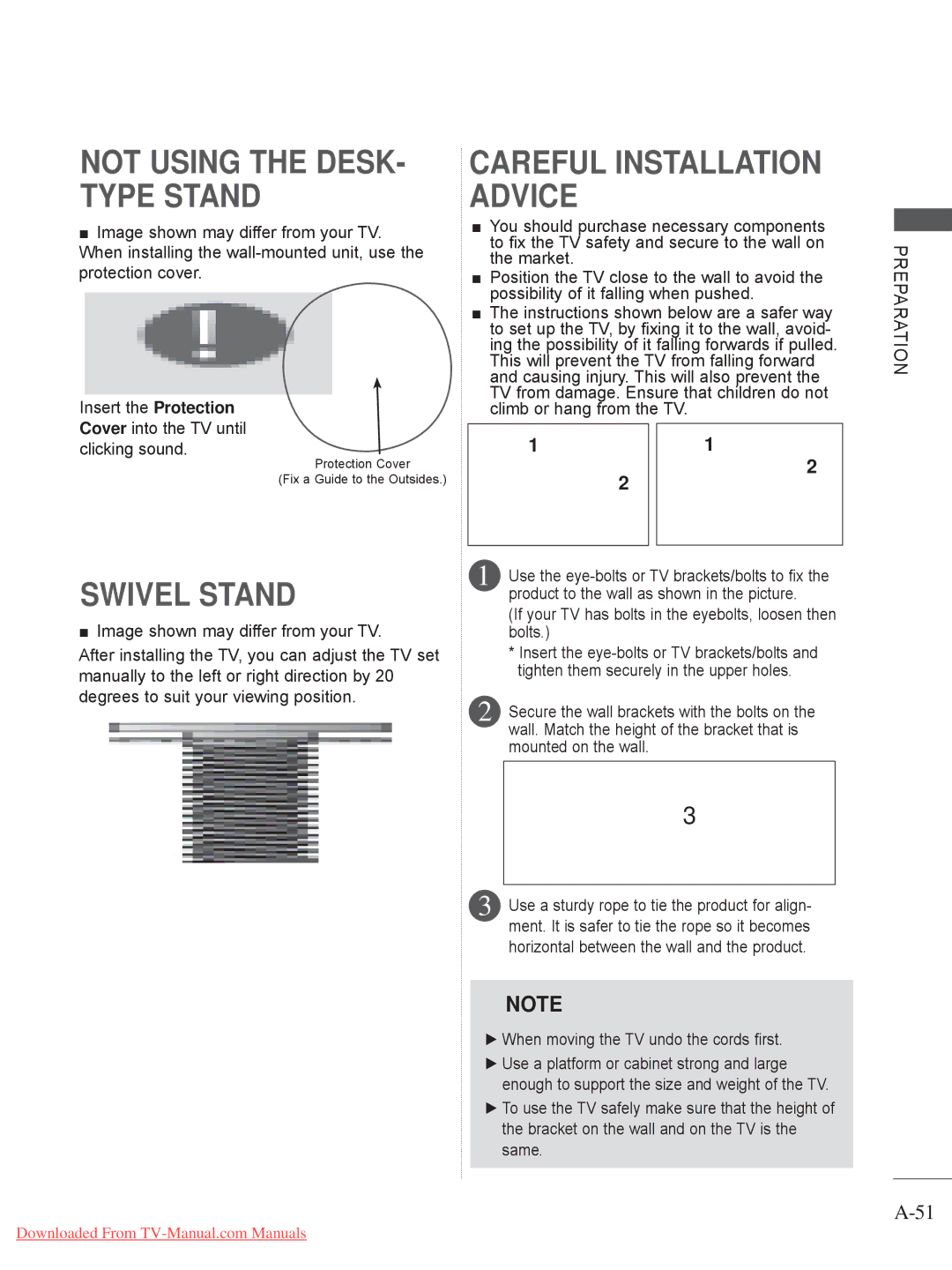 LG Electronics LED LCD TV Models : 32/37/42LE4*** owner manual Not Using the DESK- Type Stand, Swivel Stand 