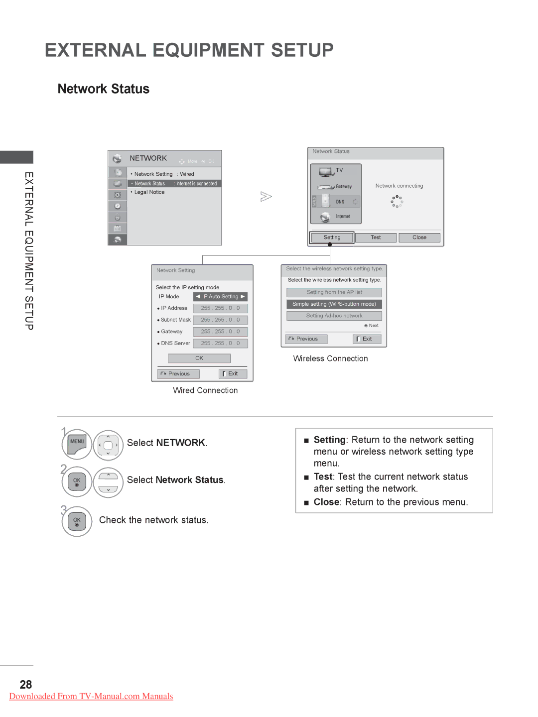 LG Electronics LED LCD TV Models : 32/37/42LE4***, 50/60PX9*** ..........................A-45 Select Network Status 