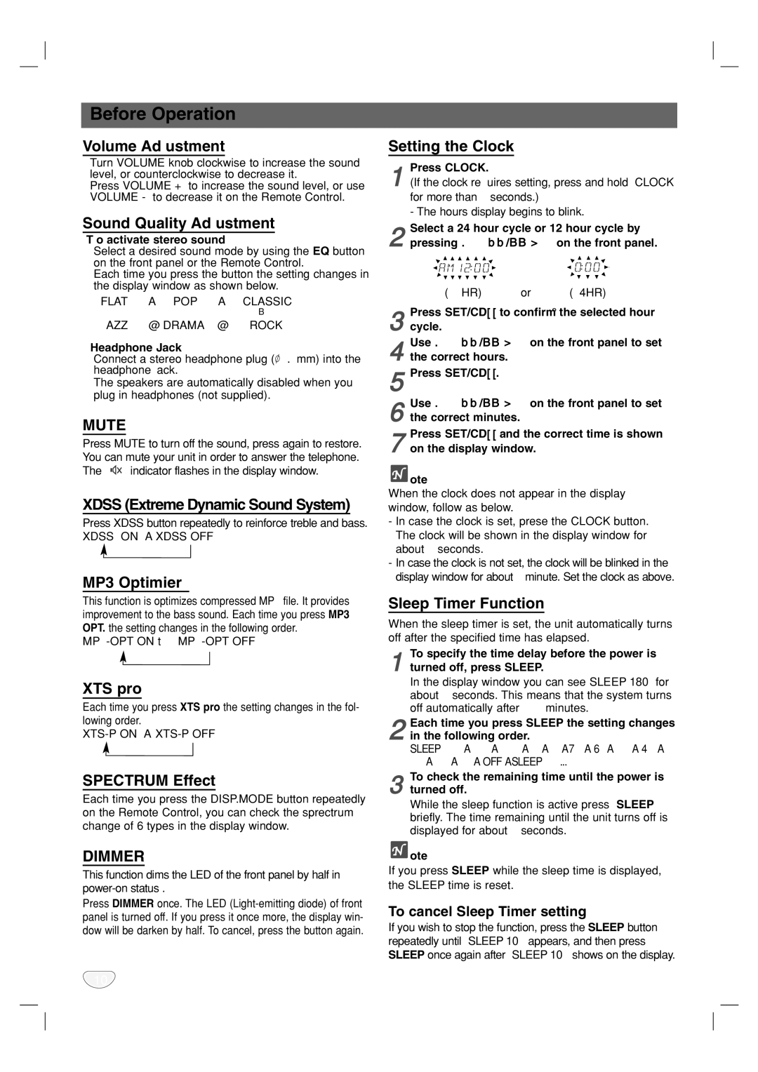 LG Electronics LF-D7150 owner manual Before Operation, Mute, Dimmer 