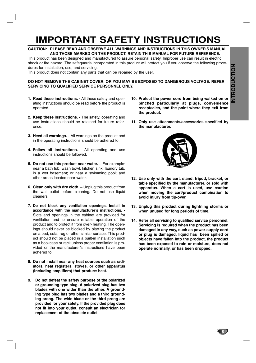 LG Electronics LF-D7150 owner manual Important Safety Instructions, Introduction 