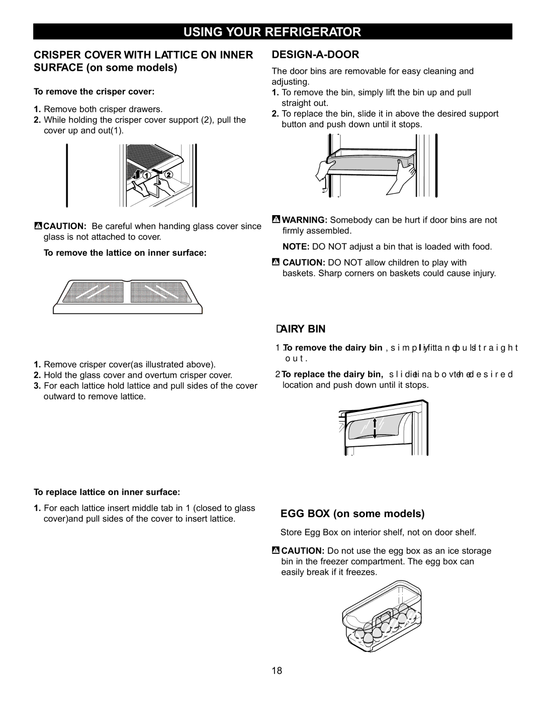 LG Electronics LFC20760 owner manual Crisper Cover with Lattice on Inner, Surface on some models, Design-A-Door, Dairy BIN 