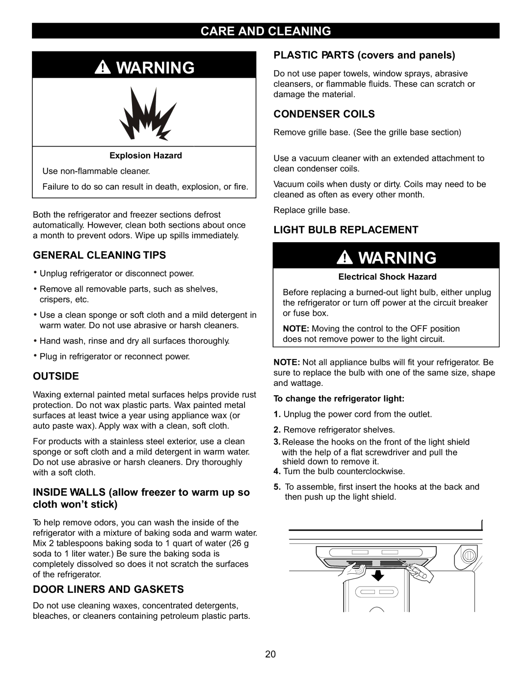 LG Electronics LFC20760 owner manual Care and Cleaning 