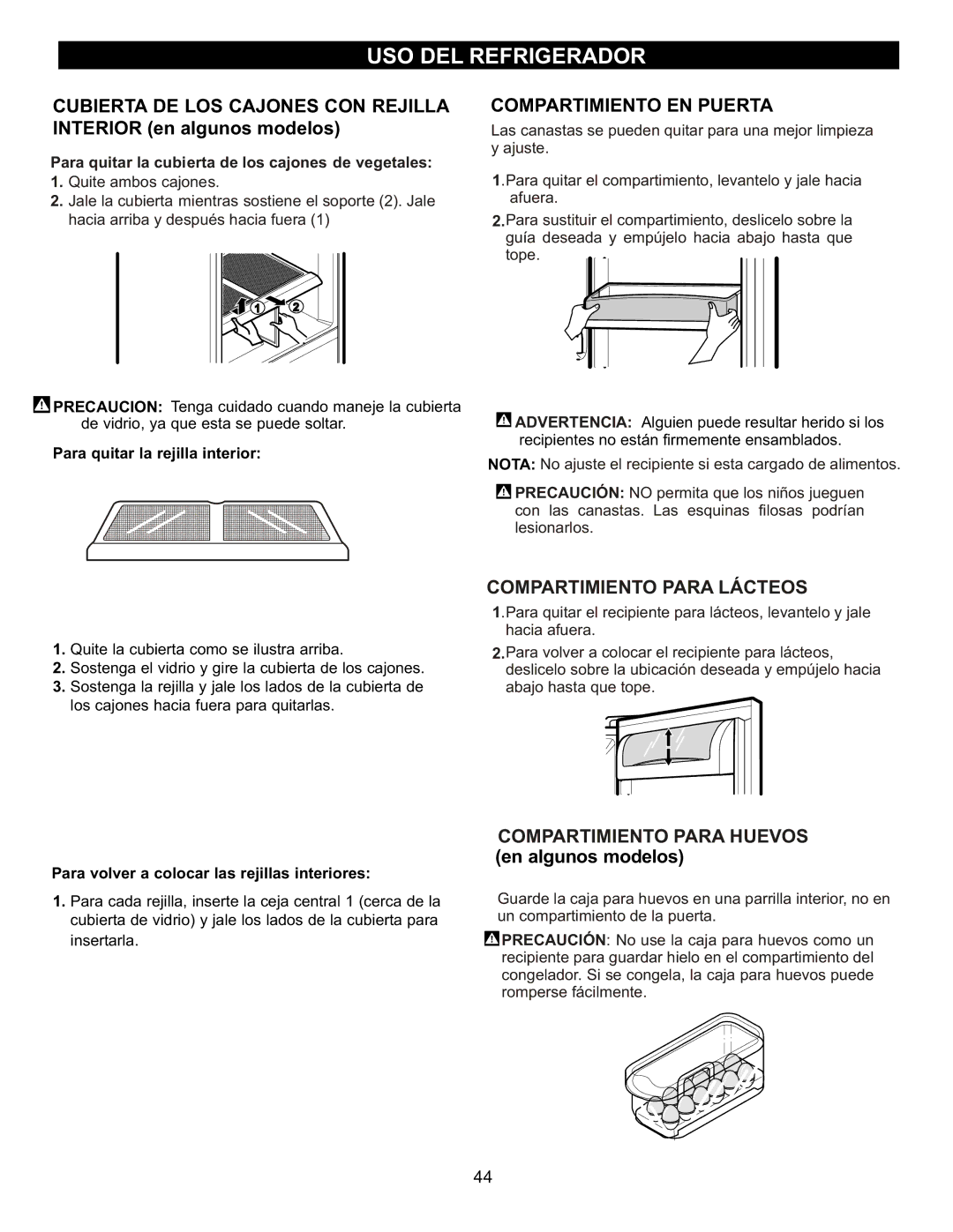 LG Electronics LFC20760 Cubierta DE LOS Cajones CON Rejilla, Interior en algunos modelos, Compartimiento EN Puerta 