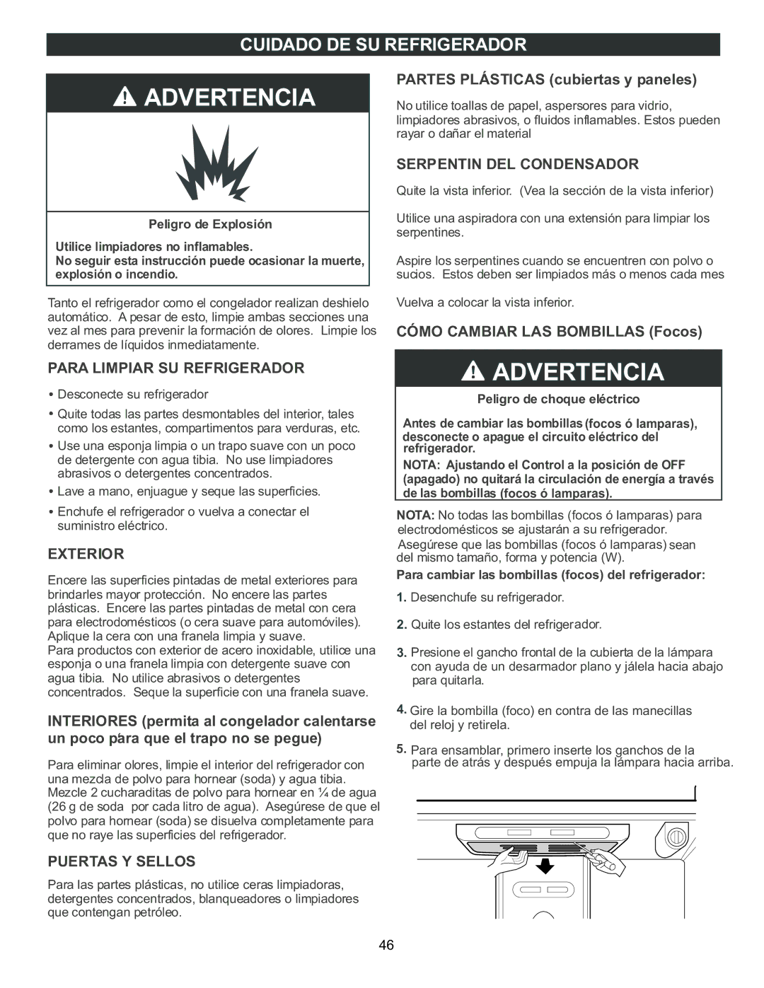 LG Electronics LFC20760 Cuidado DE SU Refrigerador, Serpentin DEL Condensador, Para Limpiar SU Refrigerador, Exterior 