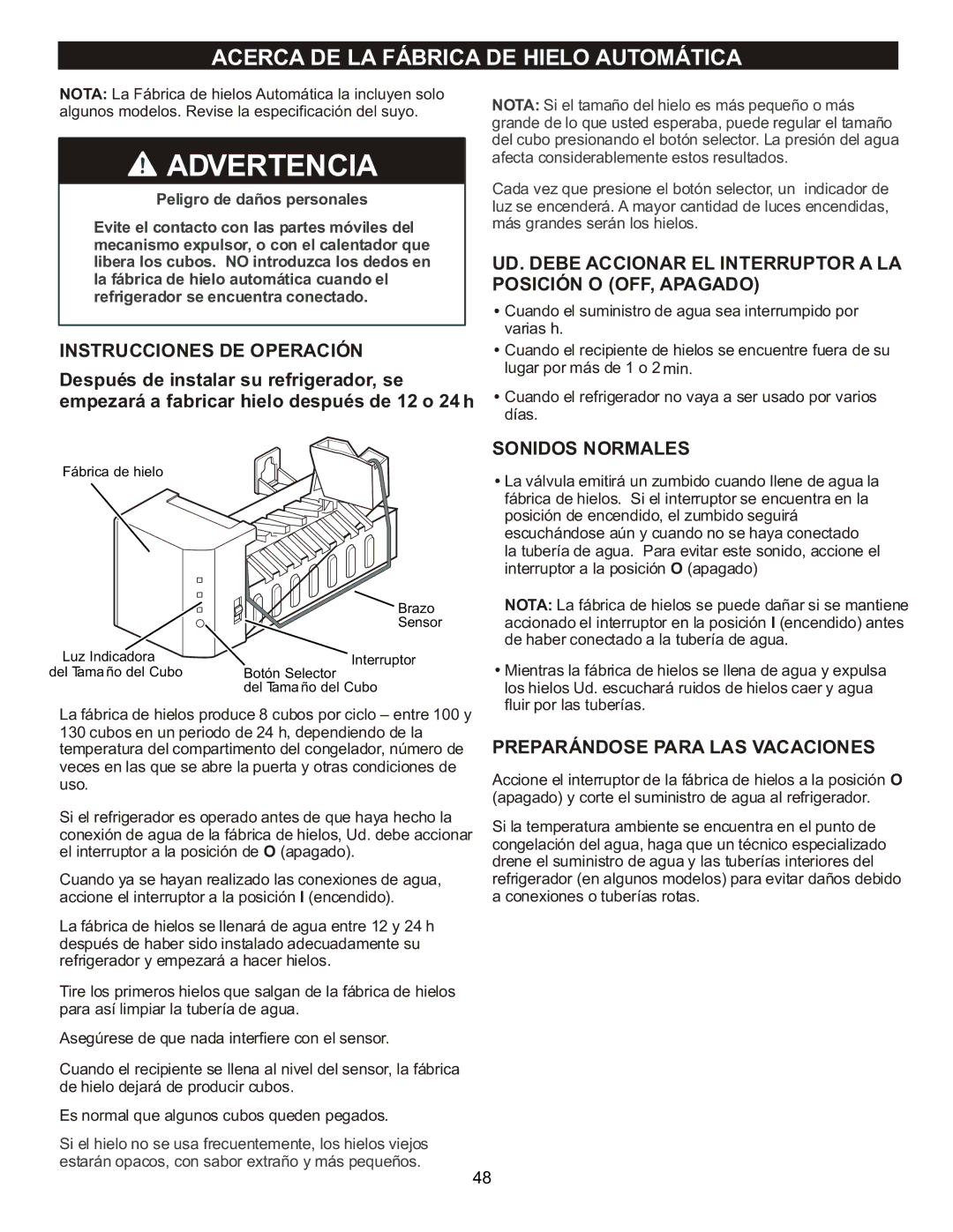 LG Electronics LFC20760 owner manual Acerca DE LA Fábrica DE Hielo Automática, Instrucciones DE Operación, Sonidos Normales 