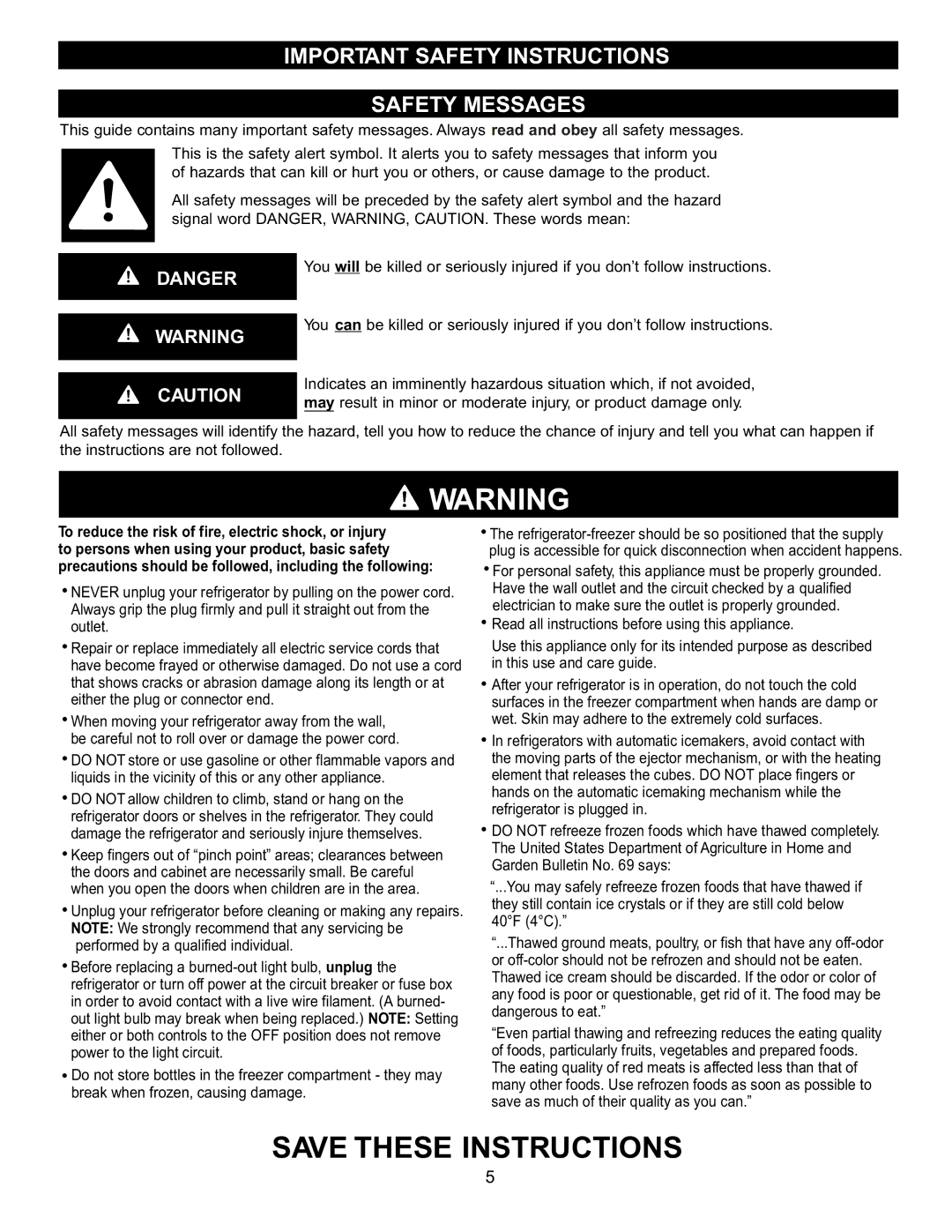 LG Electronics LFC20760 owner manual Important Safety Instructions Safety Messages 