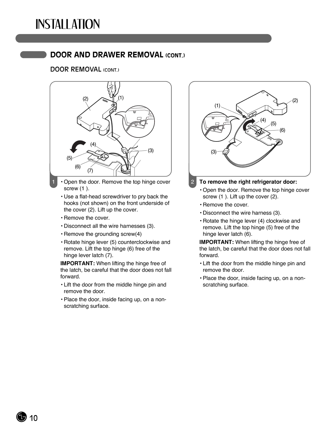 LG Electronics LFC21770, LFC25770 manual To remove the right refrigerator door 