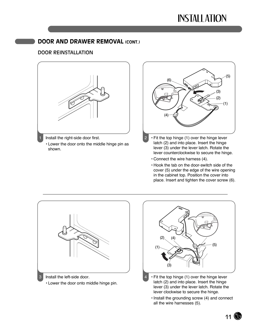 LG Electronics LFC25770, LFC21770 manual Door Reinstallation 