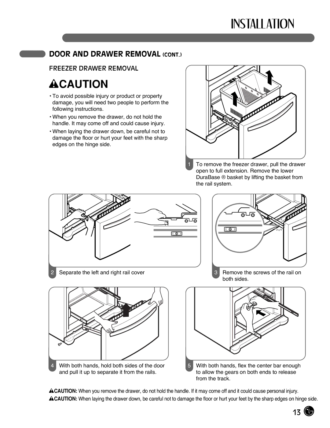 LG Electronics LFC25770, LFC21770 manual Freezer Drawer Removal 