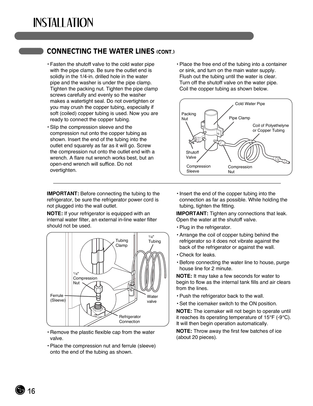 LG Electronics LFC21770, LFC25770 manual Cold Water Pipe 