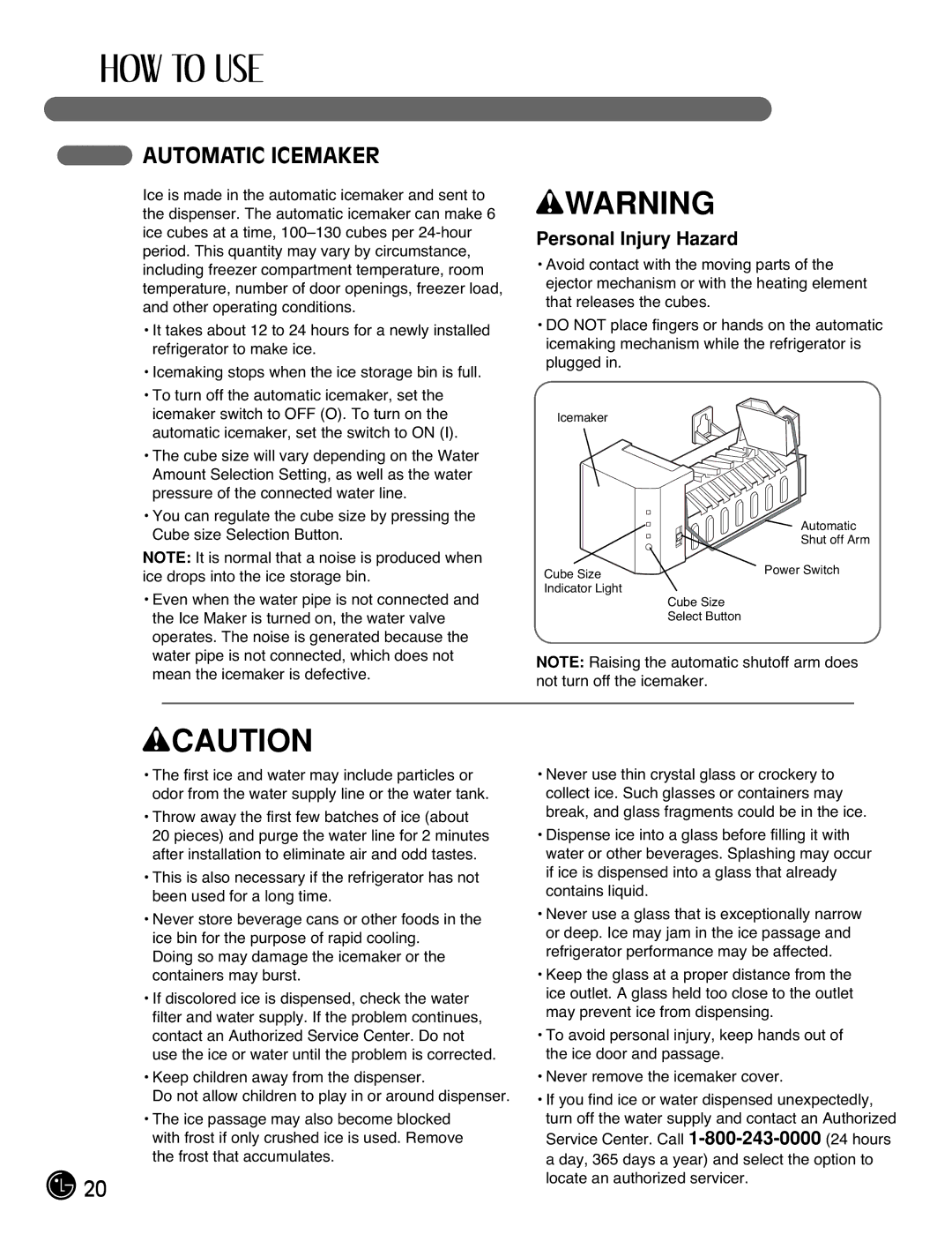 LG Electronics LFC21770, LFC25770 manual Automatic Icemaker, Personal Injury Hazard 