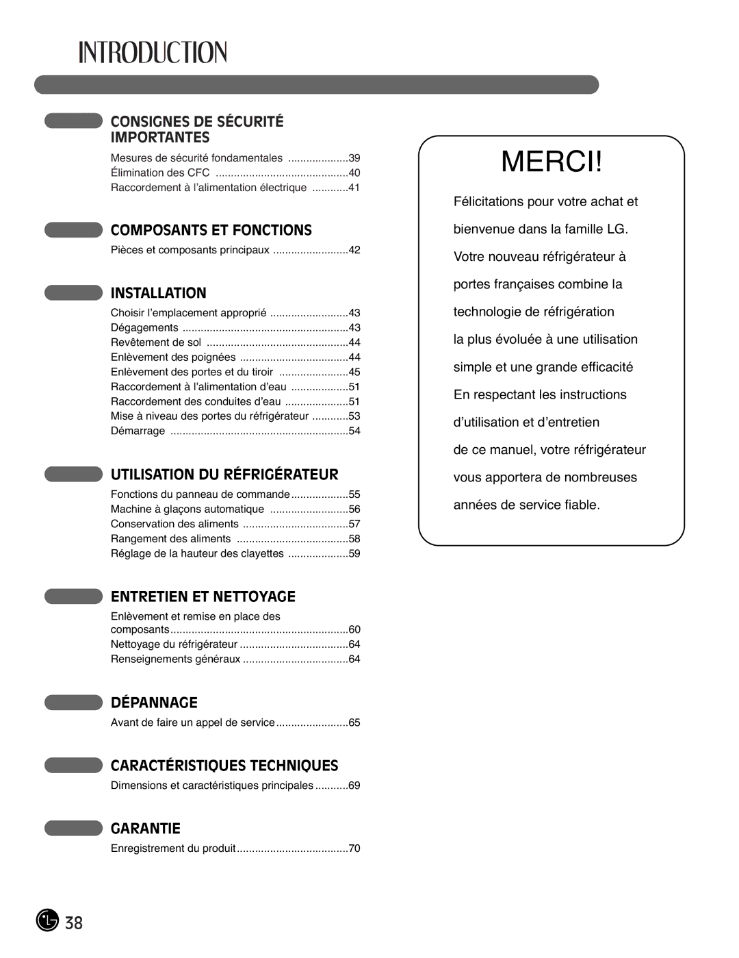 LG Electronics LFC21770, LFC25770 manual Utilisation DU Réfrigérateur, Caractéristiques Techniques 